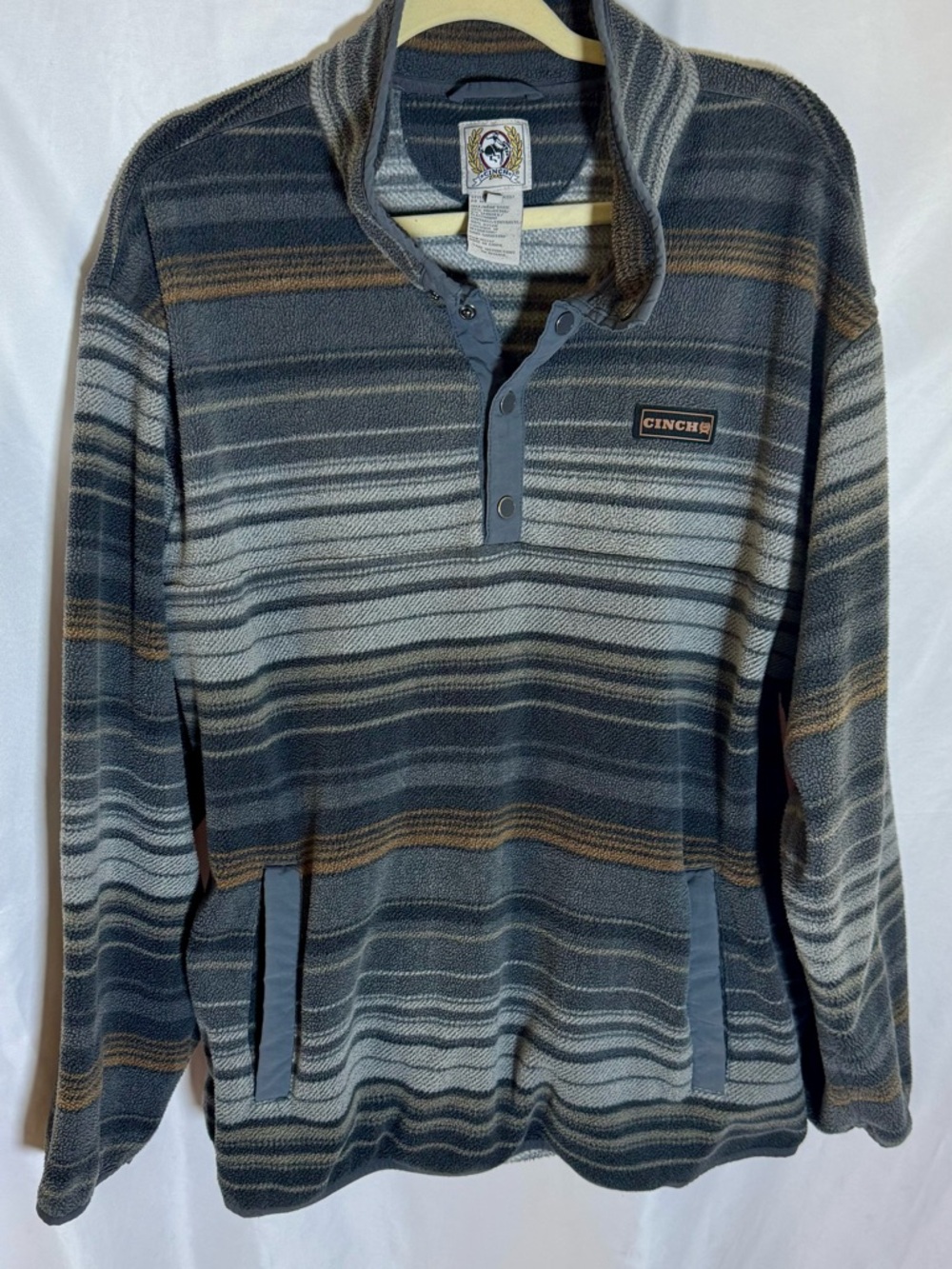 Cinch Striped Pullover Polar Fleece - Gray, Blue, Brown, Cream SZ XL 48x29”
